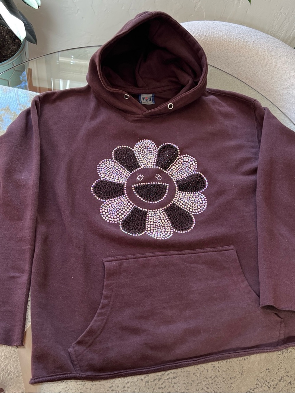 Rhinestone Hoodie Sweatshirt Murakami-Inspired Crystal Pullover Smiley Face
